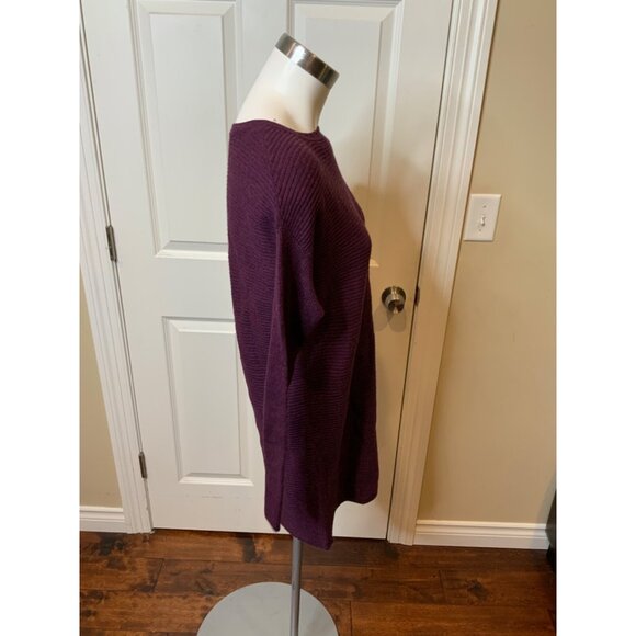 Tahari Long Purple Rib Knit 100% Extra Fine Merino Wool Sweater, Size Small - Picture 2 of 5